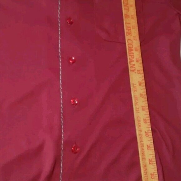 Vintage 1970s Career Club Shirt Men Large Point Collar Maroon Polyster Disco - Picture 4 of 11